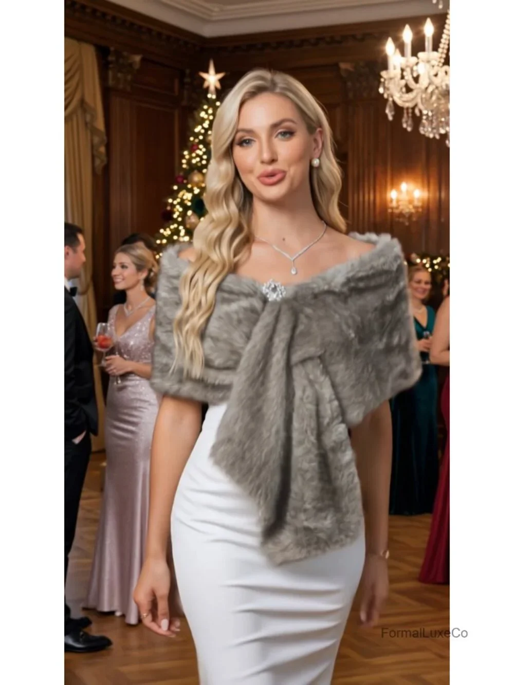 Women's Faux Fur Wrap Shawl Stole Cape Bridal Wedding Winter Warm